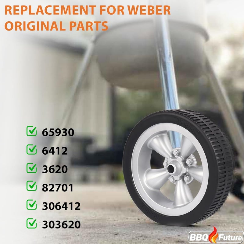 BBQ Future Replacement Wheels for Weber Kettle Grills, 6 Inch Grill Wheels for Weber Charcoal Grills, 65930 BBQ Caster Wheel Parts with Hub Caps, Silver - Image 4